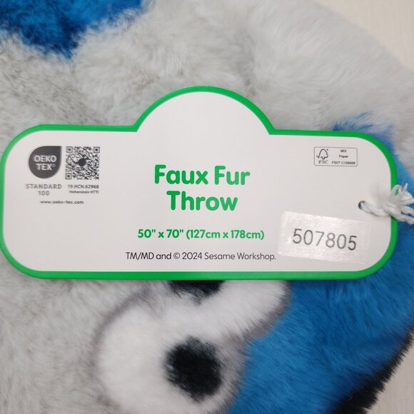 Sesame Street Cookie Monster Faux Fur Throw Blanket 50"X70" Polyester Blue White - Picture 5 of 11